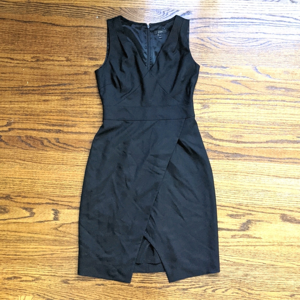 J Crew Black Wool Sleeveless V-Neck Dress